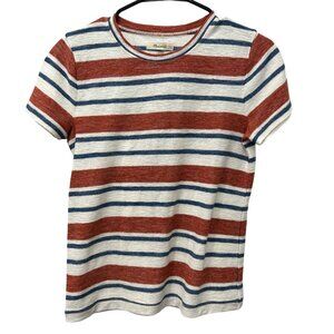Madewell Womens Striped Short Sleeve T Shirt S Red White Blue Cotton Blend